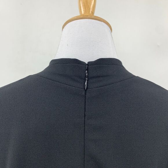 Betsey Johnson Sheath Dress Womens 14 Black Pleated Cap Sleeve V Neck Back Zip - Picture 7 of 15